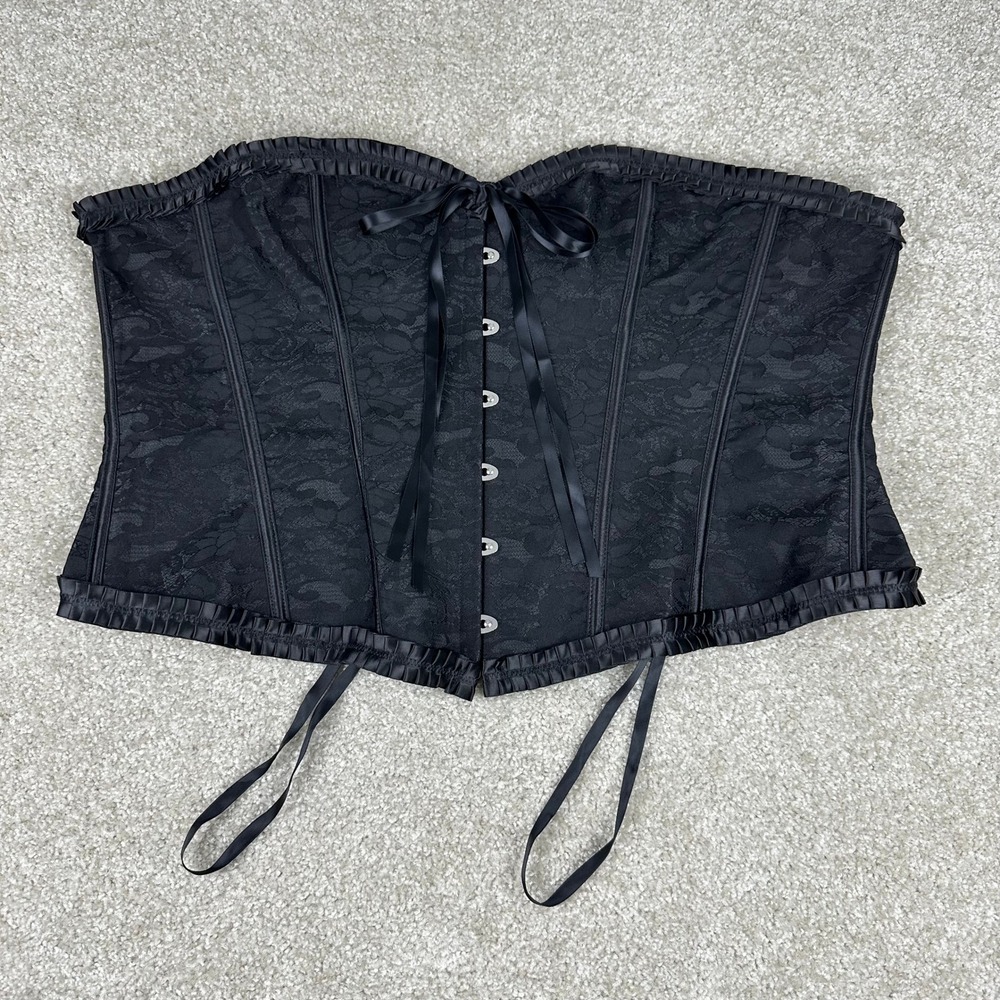 Black Lace Corset Top Plus Size 6XL Ruffle Trim Lace Up Back Goth Steampunk
